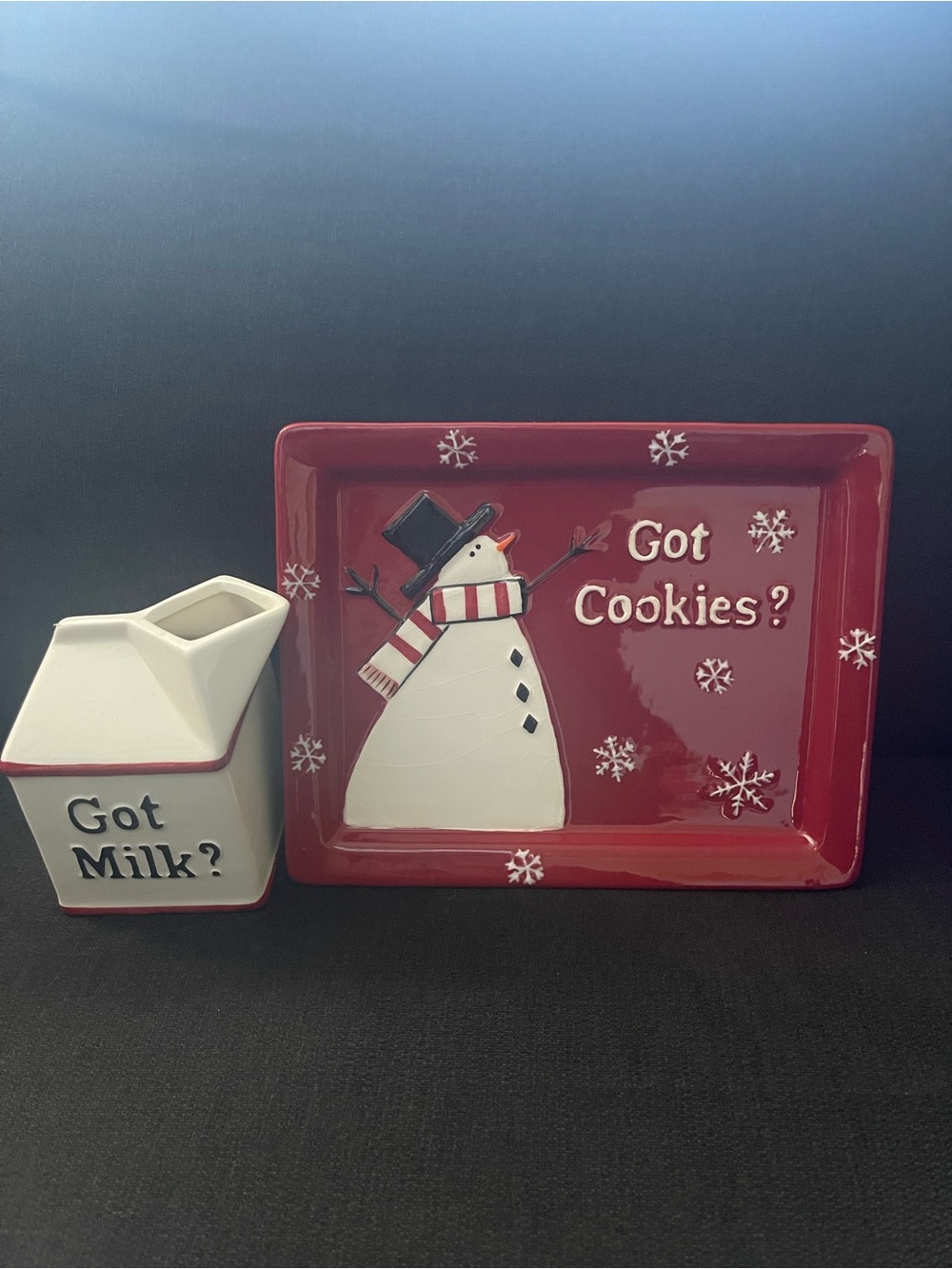 Red Snowman 'Got Cookies?' Serving Platter with White 'Got Milk?' Jug